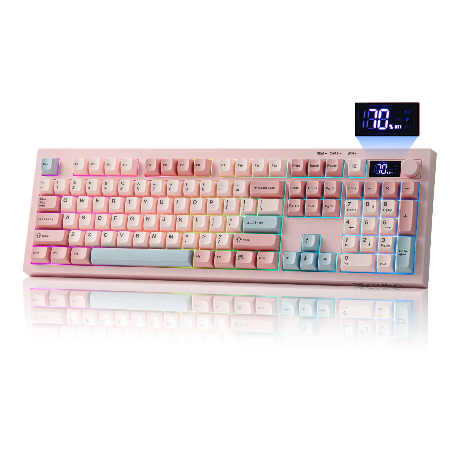 EPOMAKER AULA S102 PRO Creamy Keyboard, Tri Mode (BT/2.4G/USB) Rainbow Backlit Wireless Gaming Keyboard with TFT Screen, Volume Knob, Numpad, Silent Silicone Structure, Rechargeable for PC Gaming/Office, Rainbow Keyboard, Tri Mode Keyboard