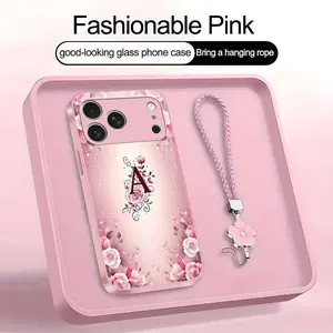 Suitable for [iPhone 17 Pro Max] high-end women's phone case🤩，a beautiful four-leaf clover lanyard is included🍀，a free four-leaf clover lanyard is included, with 26 letters of the alphabet to choose from and  exquisite Rose flower patterns 952