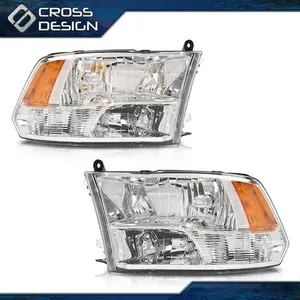 CROSSDESIGN Fits 09-18 Dodge Ram 1500 2500 3500 Chrome Pair Headlights Assembly w/ bulbs