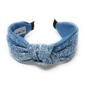 Thea Light Denim Bejeweled Knot Headband