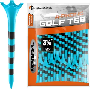 Professional 4-Prong Golf Tees 3-1/4" 100 Pack Enhanced Durability Stability Minimize Friction Side Spin Blue Plastic Tees