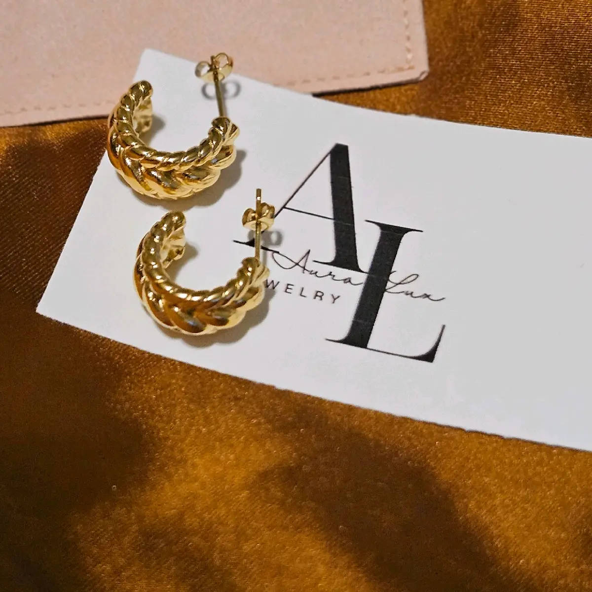 18k gold-plated chunky braided hoop earrings hypoallergenic everyday wear earrings