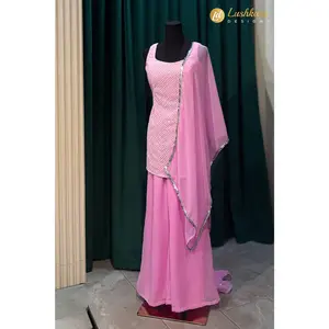 Lushkara Graceful Embroidered Kurta Palazzo Set with Flowing Dupatta