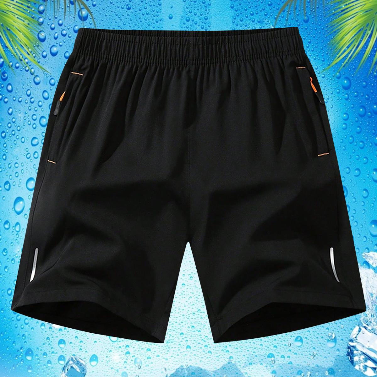 Men’s shorts with zippered pockets, summer ice-feel ice silk beach shorts, quick-dry sports casual shorts with an ice-feel finish, lightweight basketball shorts, men’s apparel, suitable for running and fitness.
