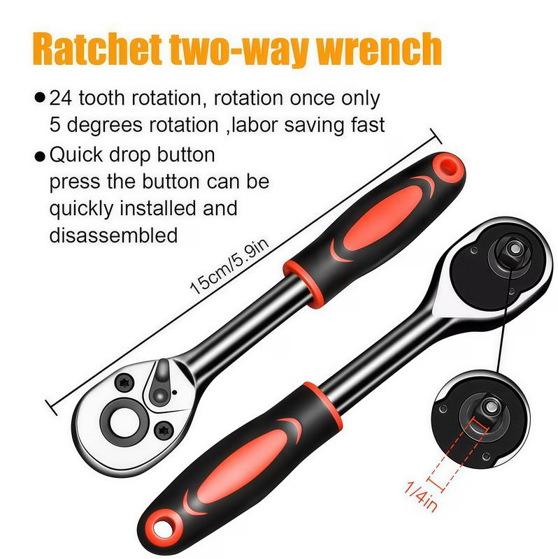 46 PCS Household Car Maintenance Tool Set - Ratchet Torque Wrench and Screwdriver Toolbox, Motorcycle Tire and Hub Maintenance Kit, Portable Bicycle Maintenance Socket Wrench