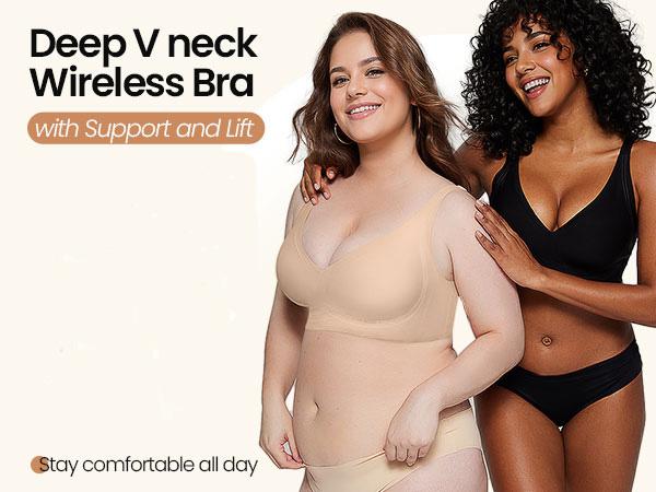 OEAK Wireless Bras for Women Deep V Seamless No Underwire Jelly Bra Full Coverage T Shirt Comfy Bralettes Everyday Bra