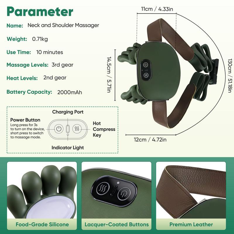 Wireless Portable Neck & Shoulder Massager Heated bionic hands deliver 4D kneading and acupressure massage Relieves muscle tension and deep tissue pain Three-speed settings Unisex design Perfect holiday and Valentine's Day gift