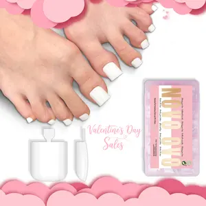 NOVO OVO Toe Nail Tips Press on Pure Color Milky White, Sharp Square Pre-Designed Soft Gel Thick False Toenail Extension, Long/Medium Wide Fake Toenails, Full Cover Acrylic for DIY 15 Sizes 240 pcs