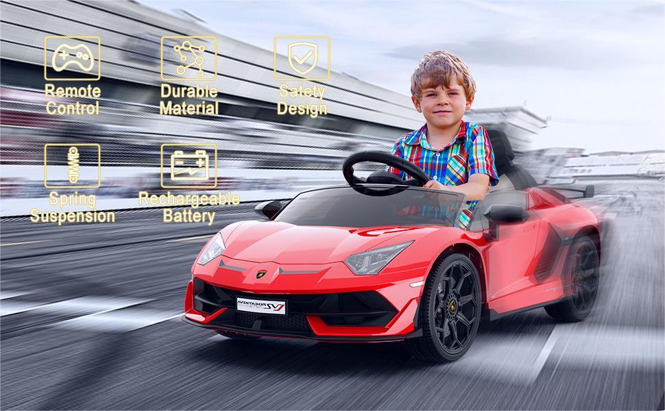 【Garvee】【GARVEE】Licensed 12V Lamborghini Kids Ride-On Car with Remote Control, LED Lights & Sound System, Electric Toy Car with Hydraulic Doors, 2.4G Bluetooth, MP3 Player, Gift for Boys Girls Ages 3-8 Fun