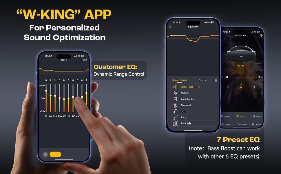 W-KING Flagship X20 Speaker, 330W Peak Loudest Boom Box, IP67 Waterproof Party Bluetooth Speaker with 7.5" Subwoofer, Massive Bass, Hi-Fi, Large Outdoor Wireless Speakers, EQ APP/Bass Boost/Fast Charge/24H/MIC&Guitar in/TF Weatherproof Loudspeaker System