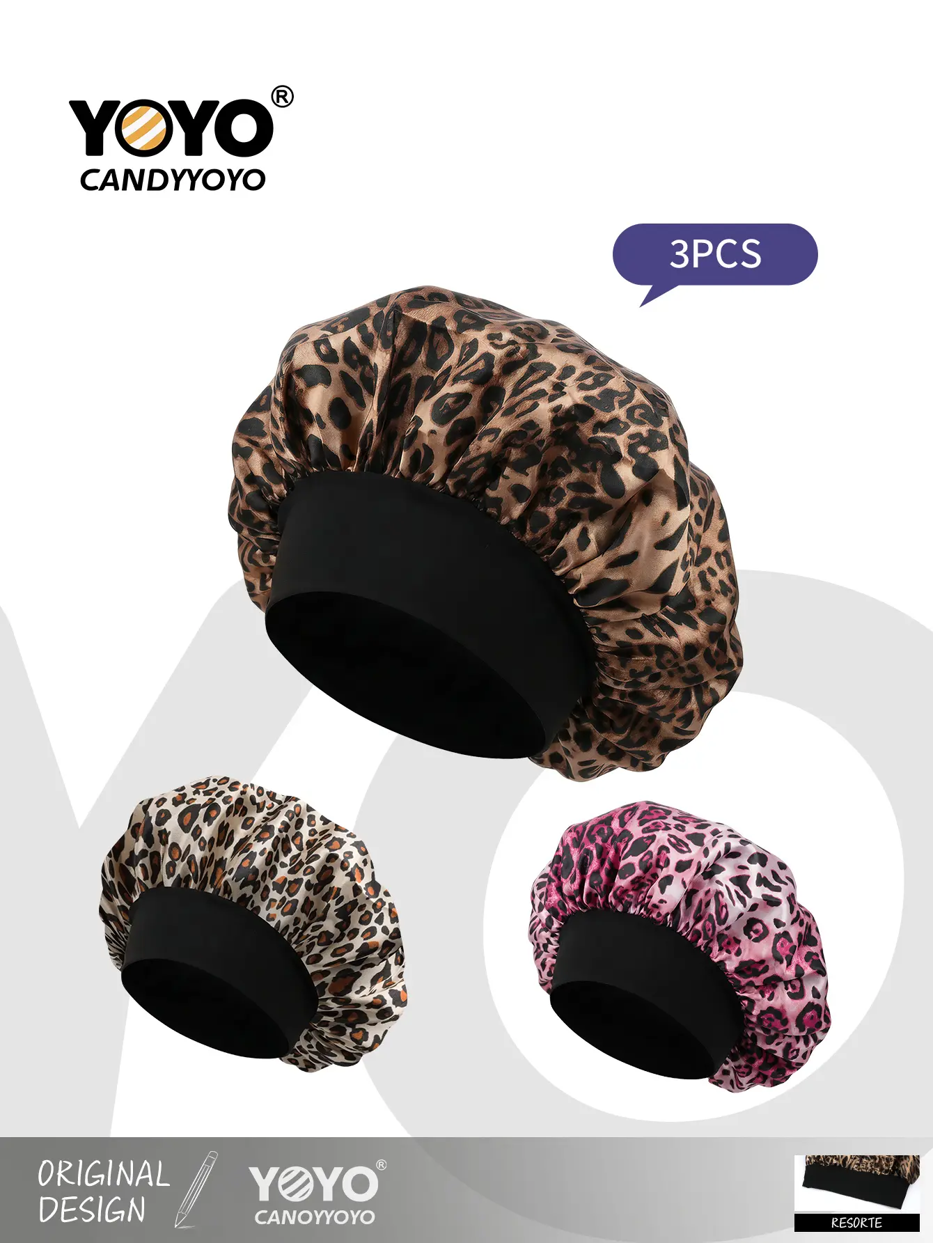 3PC Luxury Leopard Hair Bonnet for Women, Leopard Printed Elastic Hair Bonnet – Ultra-Soft, Breathable Sleep Bonnet for Hairstyle Preservation & Luxury Daily Wear