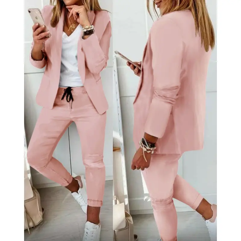 Breathable Blazer & Wide-Leg Pants Set Fall Women's Tailored Casual Chic Two-Piece Office to Weekend Outfit Breathable Blazer & Wide-Leg Pants Set Fall Women's Tailored Casual Chic Two-Piece Office to Weekend Outfit