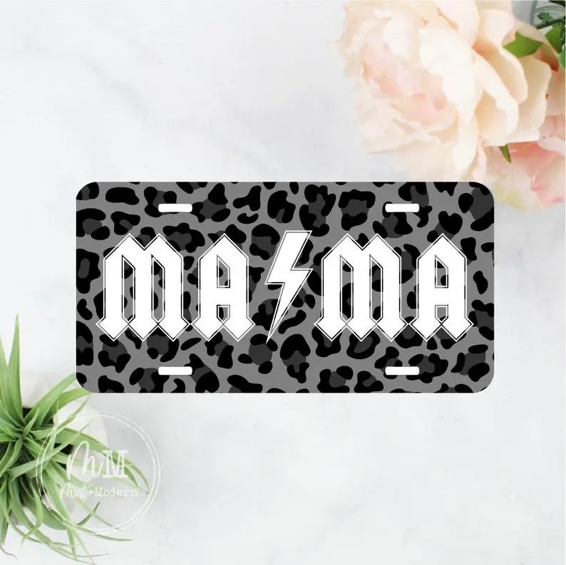 Heavy Metal Mama Black Leopard Front License Plate