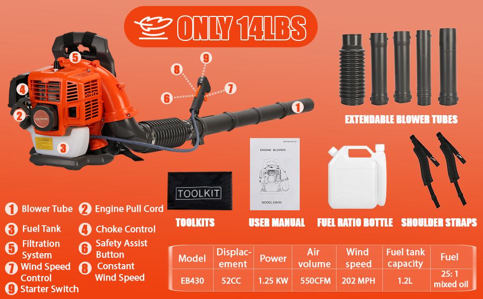 YUCOAP 63CC Professional Backpack Snow Blower - 550 CFM High-Power Gas Blower for Driveway & Walkway, 1.25KW, 6800 RPM 2. YUCOAP 63CC Professional Backpack Snow Blower - 550 CFM High-Power Gas Blower for Driveway & Walkway, 1.25KW, 6800 RPM 2.