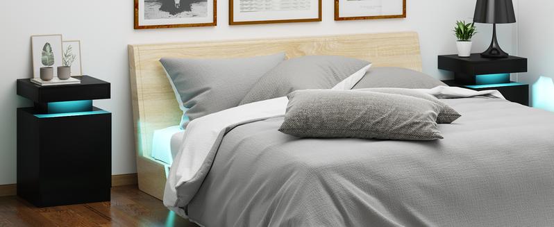 Oneinmil Nightstand Set of 2 with LED Lights Black Finish Night Stand with Storage Cabinet for Bedroom Bedside Table Soft Glow for Cozy Ambiance