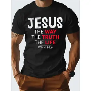 Mens Casual T Shirt Featuring Christian Graphic Print Made from Pure Cotton Perfect for Church Daily Wear and Outdoor Summer Activities