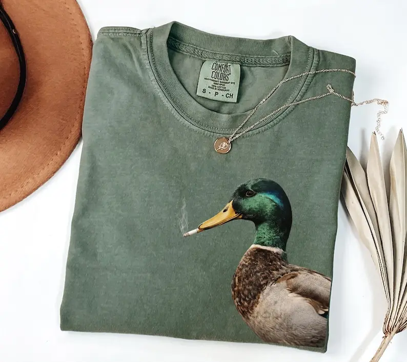 Comfort Colors® Mallard Smoking Cigarette Meme Funny Mallard Duck Hunting T-Shirt Mallard Meme Graphic Tee Unisex Novelty Animal Shirt