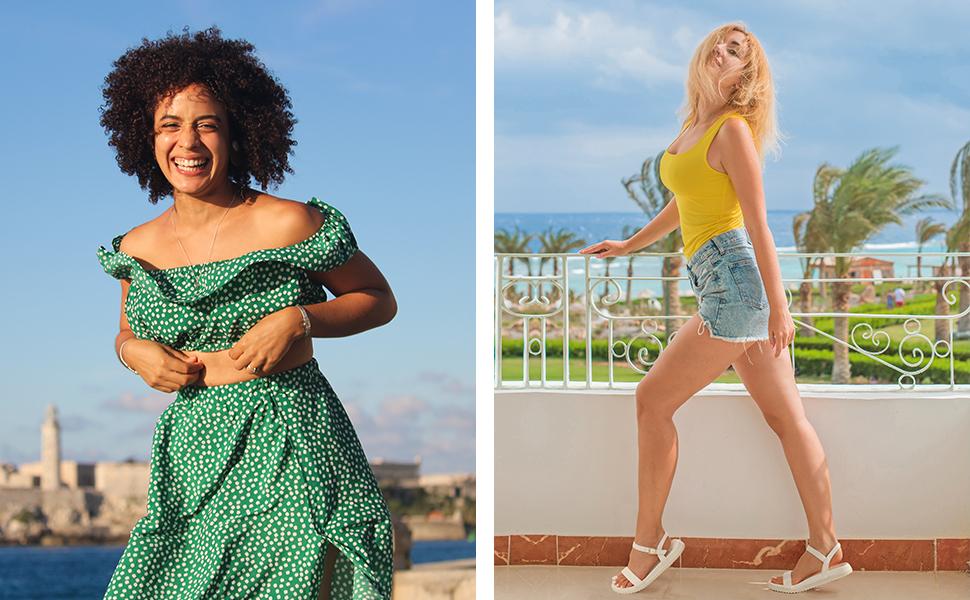 Dream Pairs Women's Round Toe Wedge Flat Sandals with Arch Support and Non-Slip Outsole for Summer Days