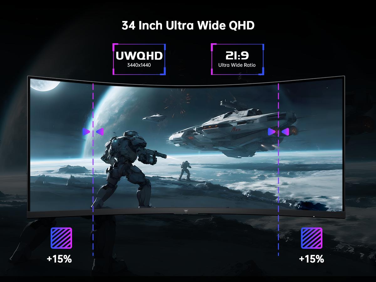 KTC 34" 2K WQHD 180Hz 3440X1440P Curved Gaming Ultrawide Monitor, 1500R PC Monitor, HDR10, FreeSync & G-Sync, HDMI, DisplayPort, VESA, Tilt Swivel Height Pivot Adjustment, H34S18S