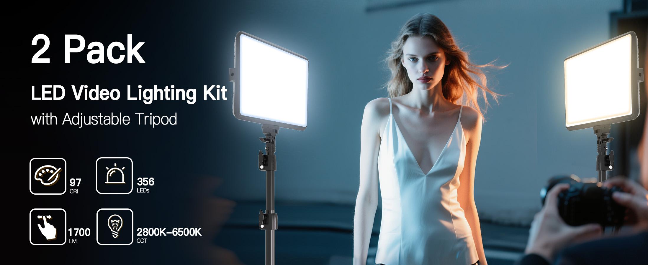 NiceVeedi Studio Light 2-Pack LED Video Light Kit with Tripod Stand & Phone Holder, 2800-6500K Dimmable, 73" Stream Light for Video Recording NiceVeedi Studio Light 2-Pack LED Video Light Kit with Tripod Stand & Phone Holder, 2800-6500K Dimmable, 73" Stream Light for Video Recording