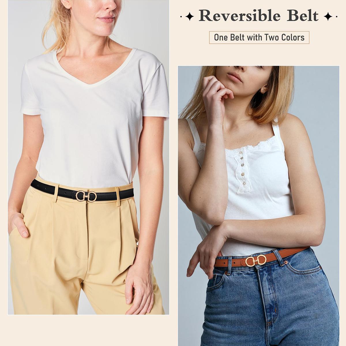 AWAYTR Womens Reversible Thin Belt Skinny Waist Leather Belts with Horseshoe Buckle 2 in 1 Ladies Fashion Belt for Jeans Dress TikTokShopBlackFriday AWAYTR Womens Reversible Thin Belt Skinny Waist Leather Belts with Horseshoe Buckle 2 in 1 Ladies Fashion Belt for Jeans Dress TikTokShopBlackFriday