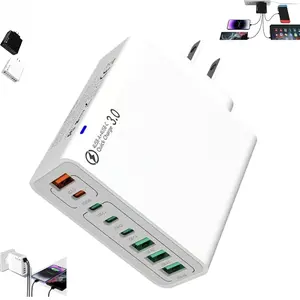 "8 in 1 Waterproof Ports USB Fast Charger, Smart Safe Portable with Multiple Ports Devices with 4 Type C and 4 USB Port for Home Office Travel "