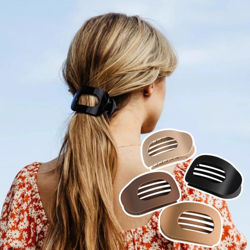 4-Piece Set of Oval Solid-Color Flat Hair Clips Minimalist acrylic hair clips for women Strong grip for thick or fine hair Elegant and wrinkle-free Ideal for everyday wear Perfect gift for women Great party favors