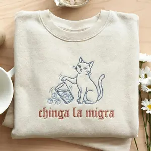 [Made in US] Embroidered Subtle Anti ICE Sweatshirt, Abolish ICE with Cat, Pro Immigration Tee, Social Justice, Political Protest Tee, Chinga la Migra