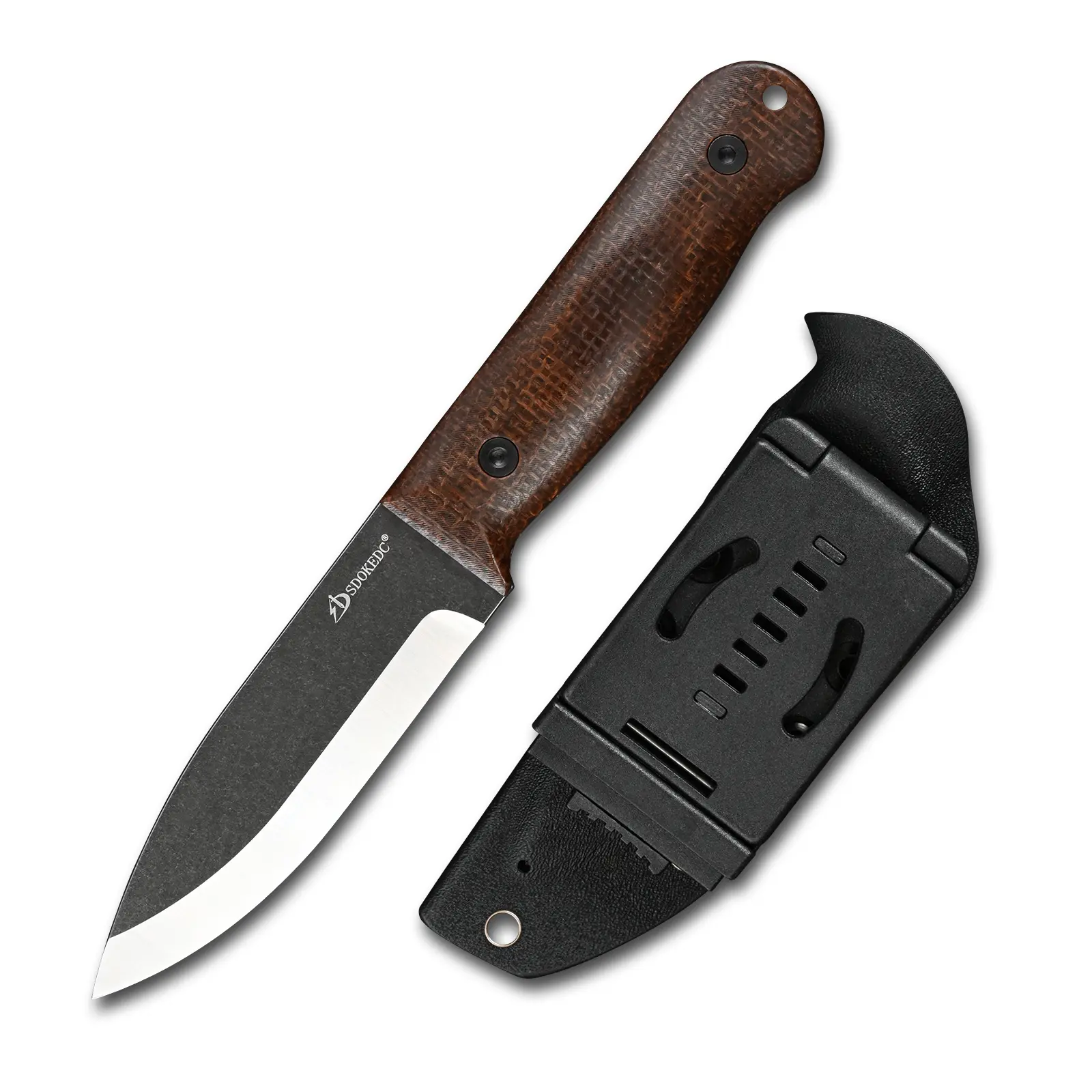 DC53 Steel Outdoor Knife with a Micarta Handle, 9-Inch Fixed Blade with a Black Stone Wash Finish, 60-61HRC Hardness, Includes Protective Kydex Sheath for Bushcrafting, Outdoor Knives, Durable Steel Tool