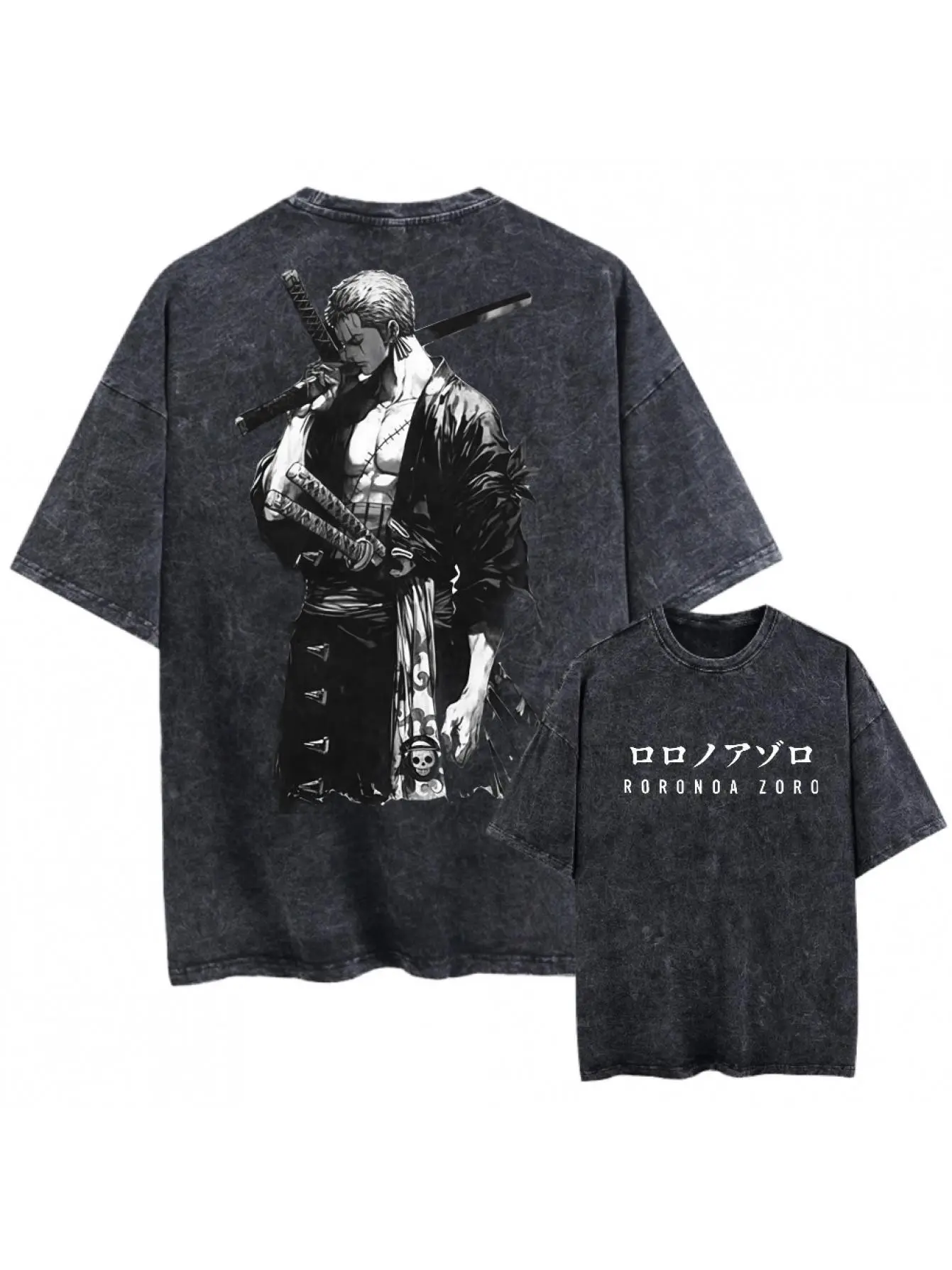Vintage Street Pulse: Cool Unisex T-Shirt, Gift Gift | Vintage Washed Wide Black T-Shirt, Pattern Men's and Women's Clothing, Zorro Swordsman Black and White Design, Anime Vintage Washed Swordsman T-Shirt