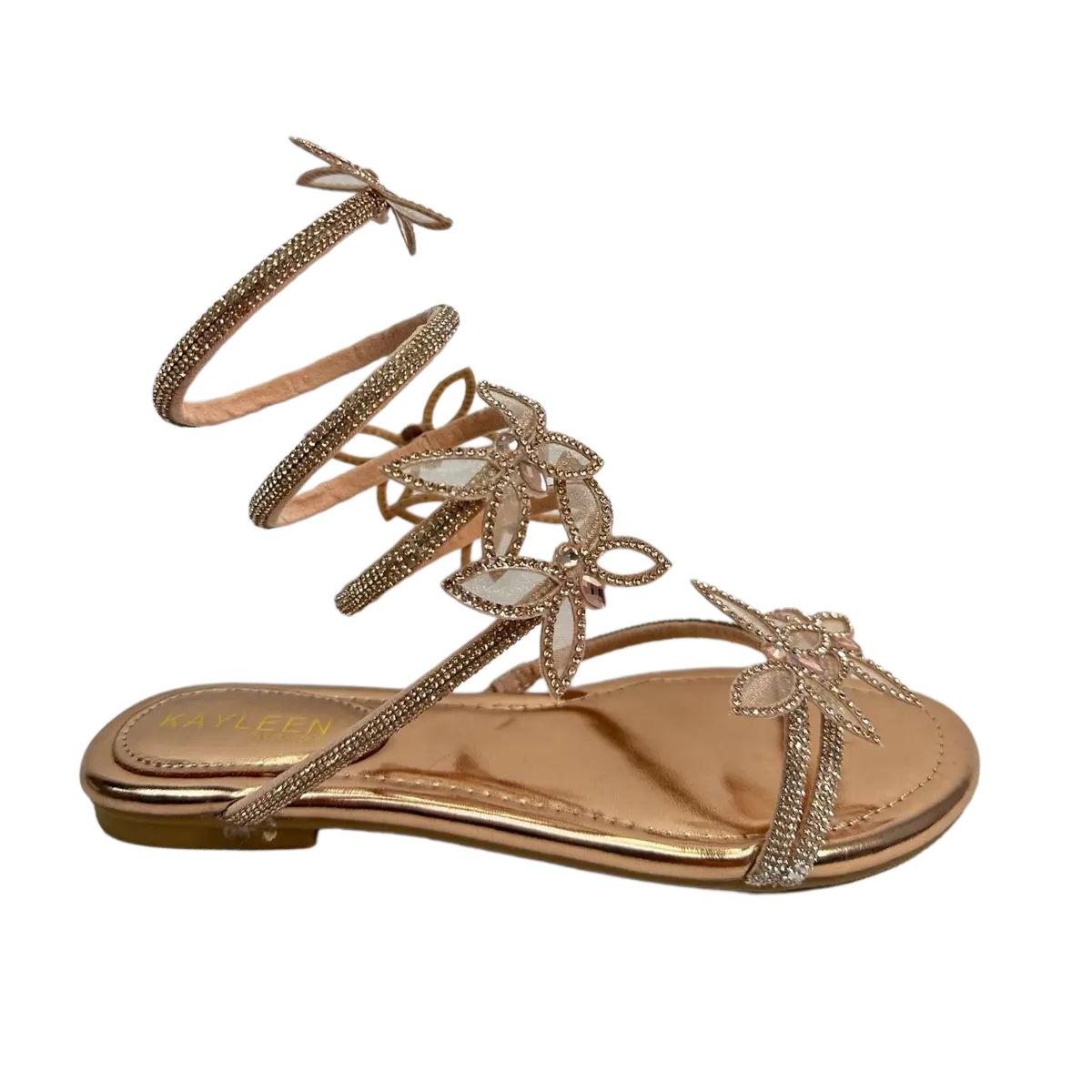 BUTTERFLY-1 Womens Sandals Rhinestone Embellished Butterfly Curly Strap Slip On Open Toe