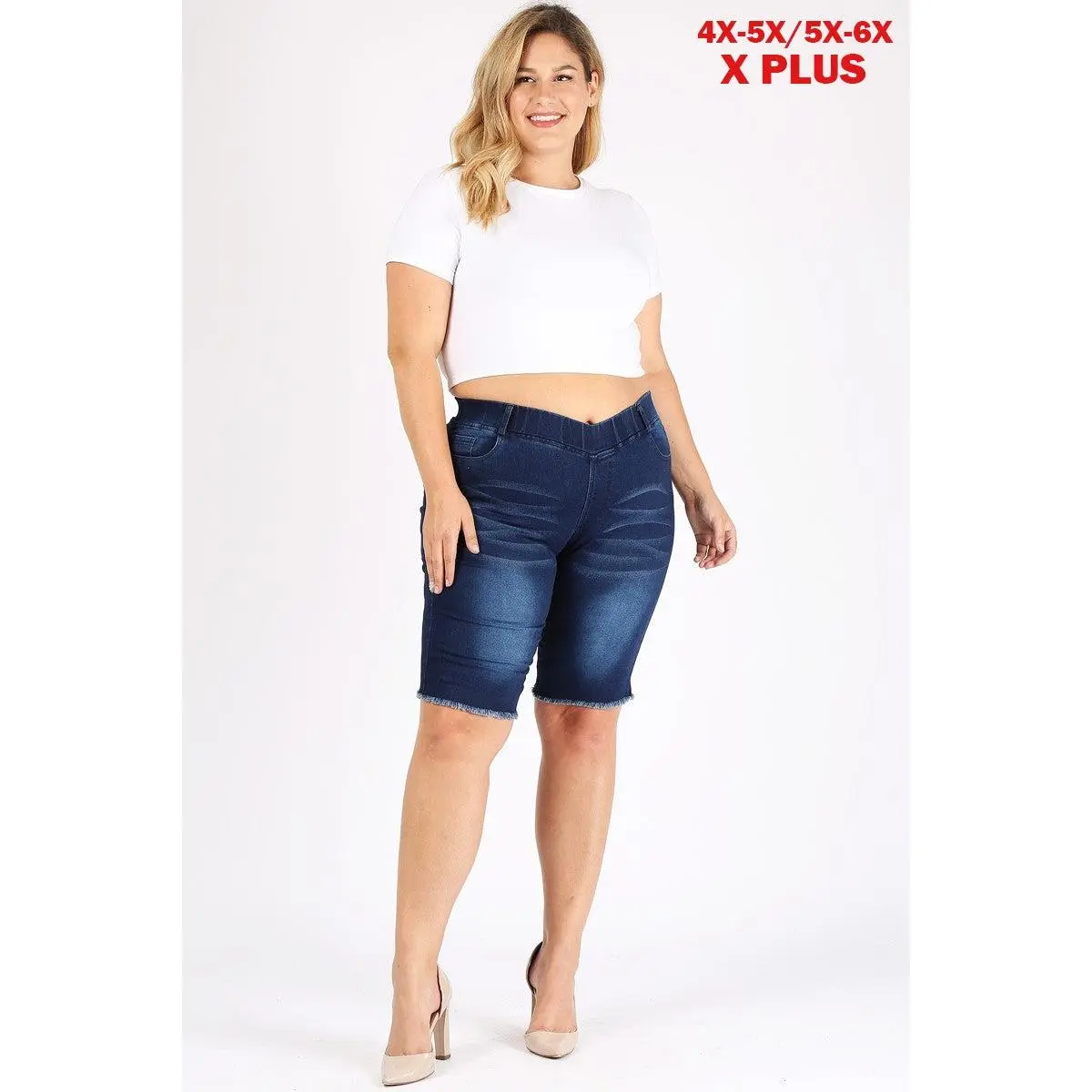 4X to 6X Plus Size Pull-on Super Stretch distressed Bermudas shorts