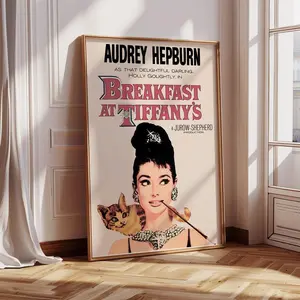 Breakfast at Tiffany’s Poster – Vintage White & Pink Wall Art, Audrey Hepburn Photography Print, Retro Glam Poster | Room Decor | Unframed | 5 Sizes (8x12–27x40 inch)