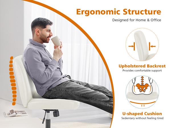 SweetFurniture S - Criss Cross Office Chair with Wheels, Wide Armless Home Office Desk Chair with Dual-Purpose Base, Swivel Height Adjustable