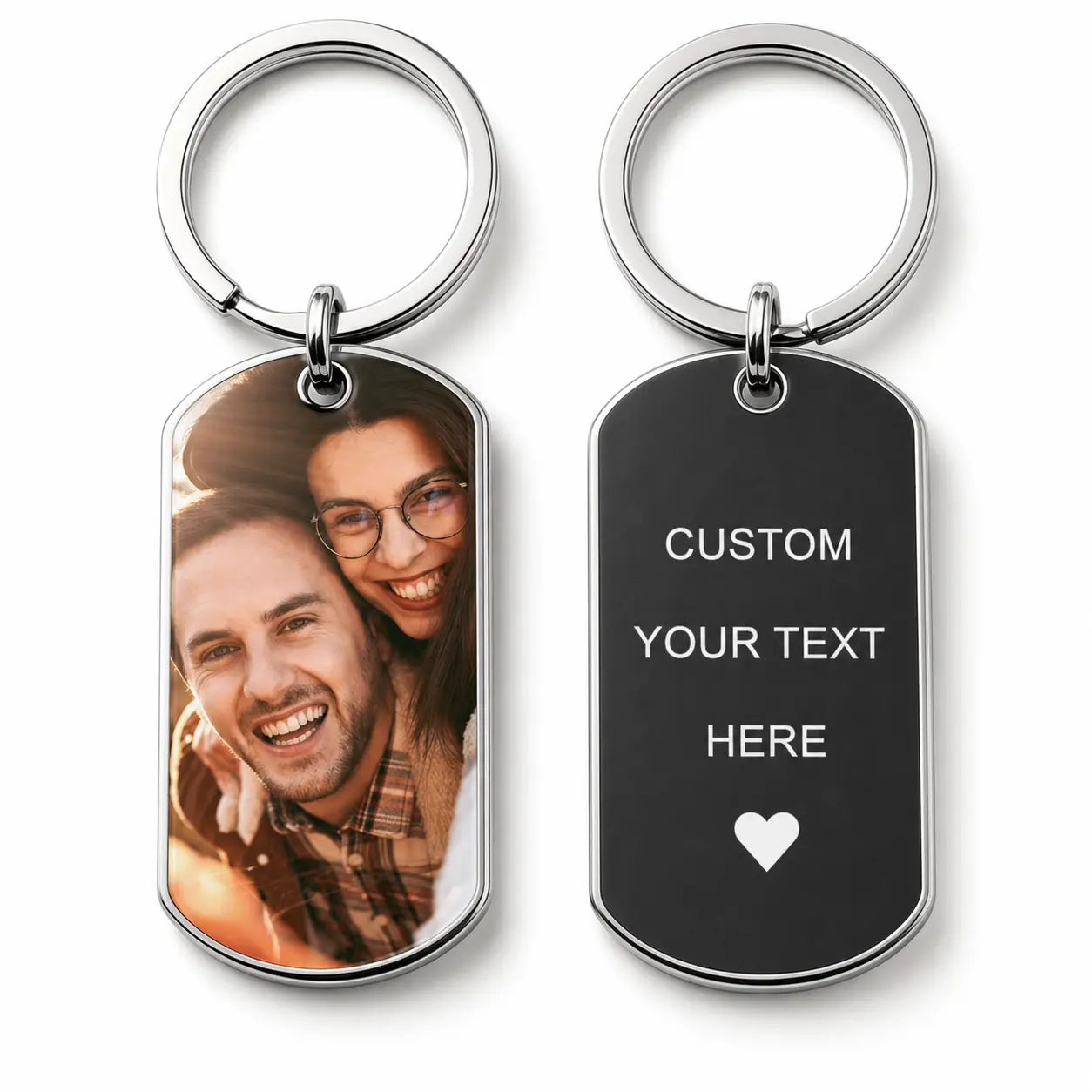 Custom Double Sided Photo Keychain Personalized Dog Tag Keyring with Name Text Engraving | Couple Family Gift Memory Keepsake 5×2.8cm