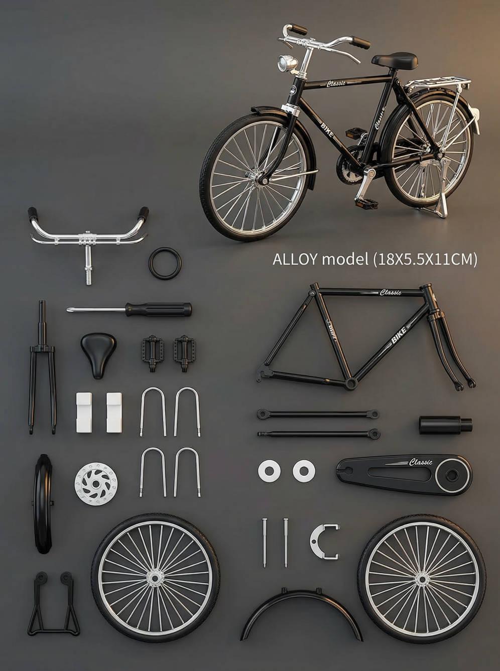 2026 New 51 Pcs DIY Retro Bicycle Model Ornament For Kids, Creative 1:10 Simulation Mini Bicycle Model Scale Kit With Inflator and Briefcase, Finger Bike Models Toys For Desktop Decoration Ornament