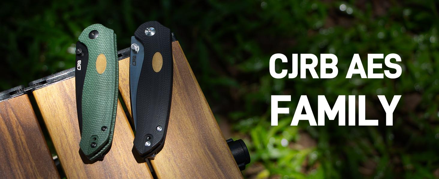 CJRB Aes Camping Folding Knife, Pocket Knife with 3.3"AR-RPM9 Steel Blade Mircarta Handle, EDC Knives for Camping, Survival and FathersDayGift