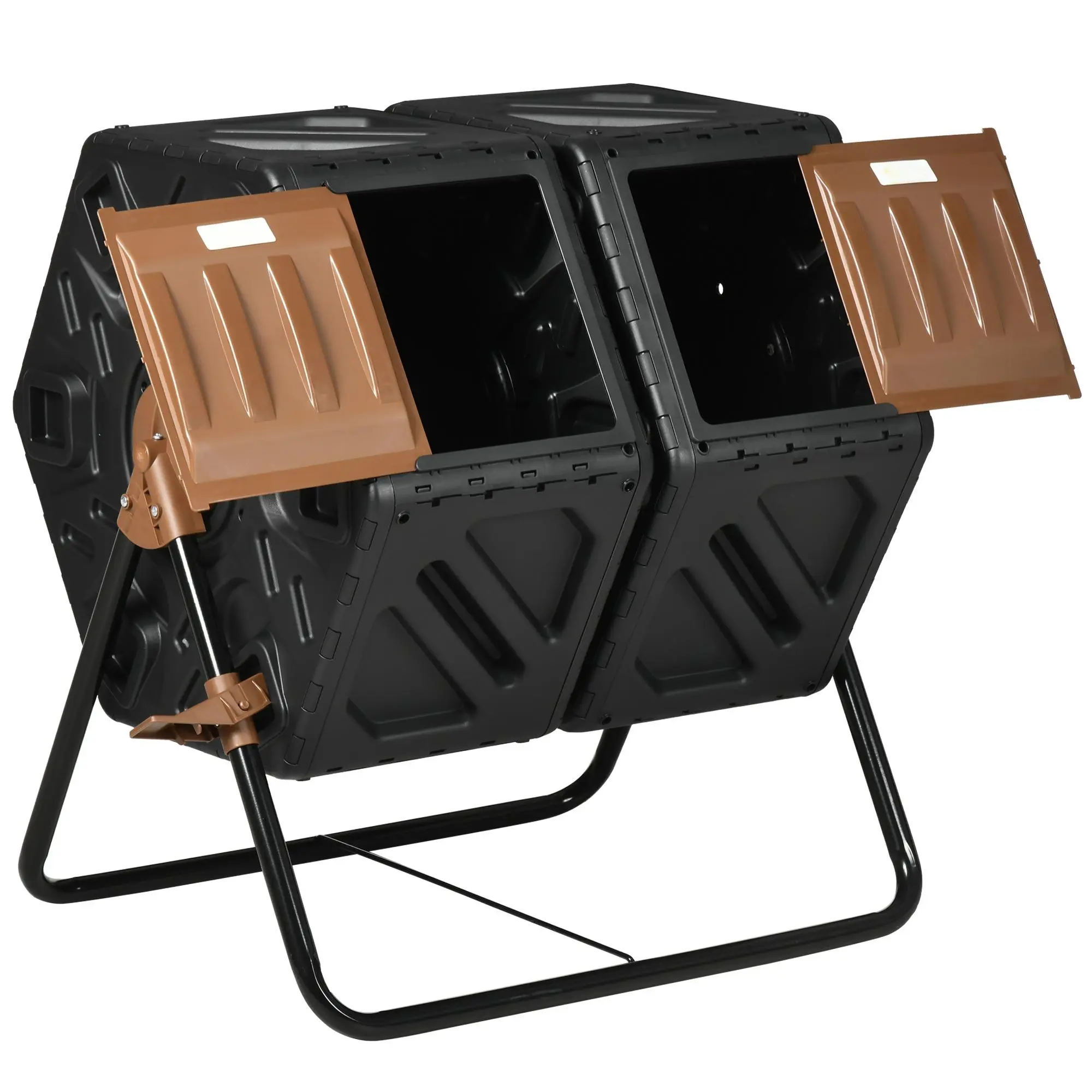 34.5 Gal Dual Chamber Compost Tumbler Bin, Outdoor Waste & Recycling Tumbling Composter with 24 Ventilation Openings and Steel Legs