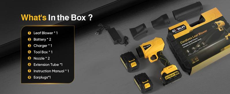 GEVEELIFE Turbo Jet Blower 200W Cordless Leaf Blower | 3 Nozzles + 2 Batteries | Super Powerful Airflow for Home & Garden/New year Gift