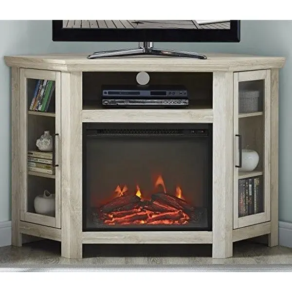 Walker Edison W48FPCRWO 48 in. Wood Corner Fireplace Media TV Stand Console - White Oak