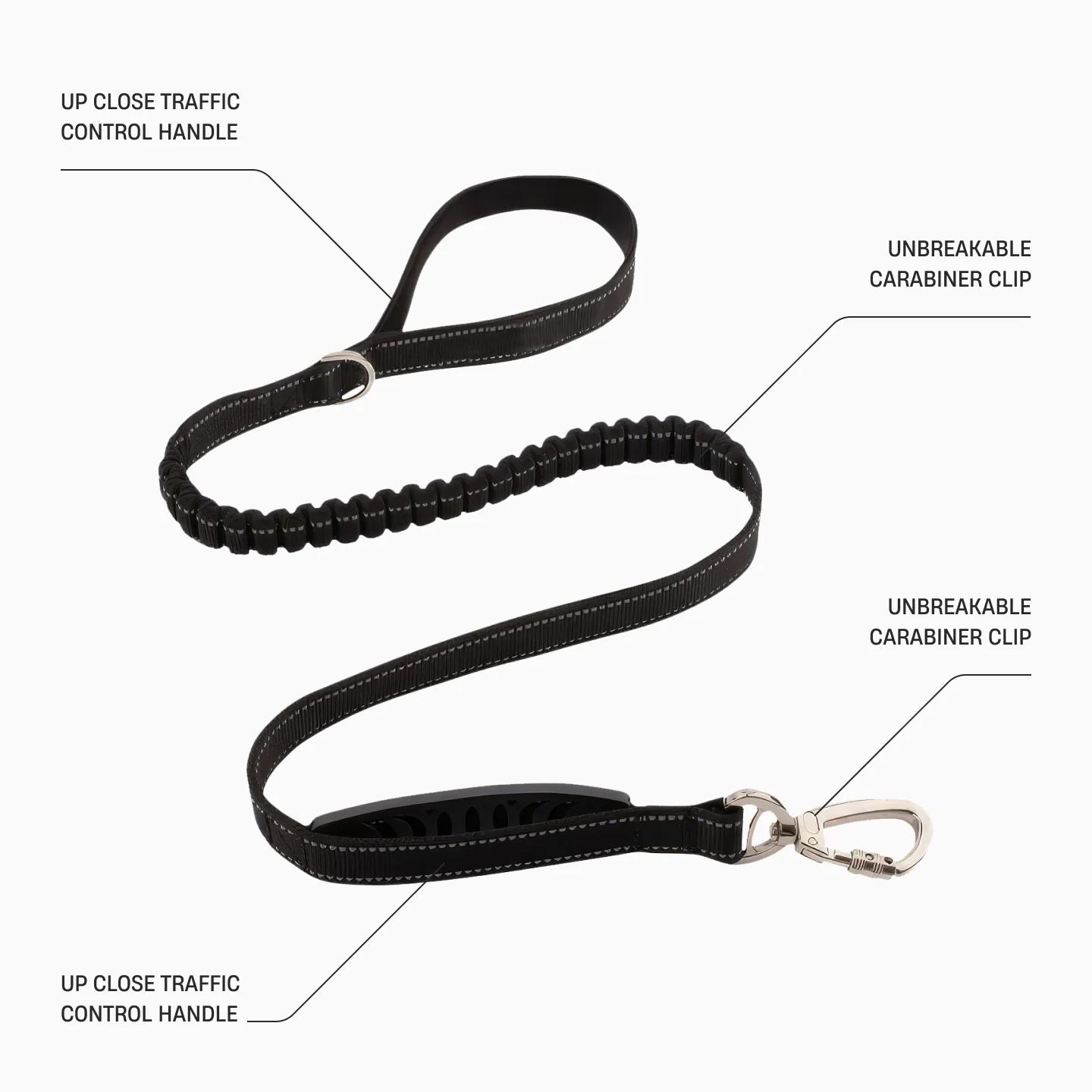Dog Friendly Co. Bungee Dog Leash – Shock Absorbing, Reflective & Heavy Duty with Traffic Handle & Padded Grip Dog Leash