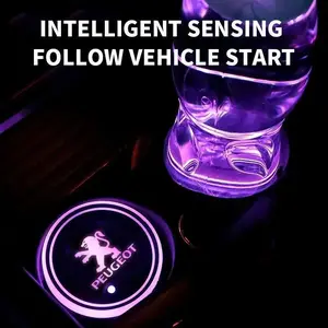 1/2Pcs 7 Color LED Car Cup Holder Light Luminous Coaster Water Cup Pad For Peugeot 308 408 508 RCZ 208 3008 2008 206 207 307