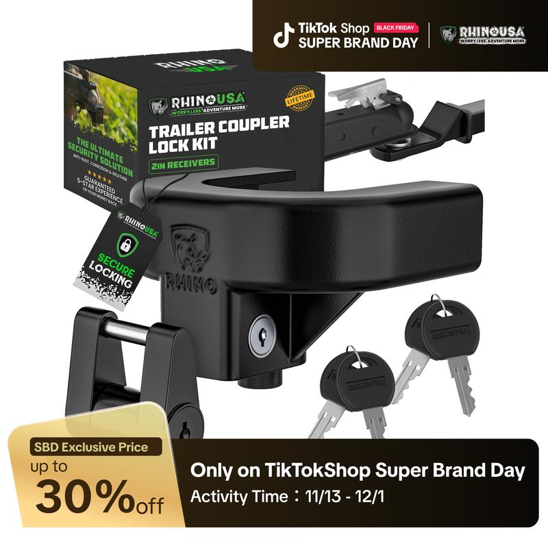 Rhino USA Trailer Hitch Coupler Lock Kit (Choose 2" or 2-5/16" Trailer) Heavy Duty Anti Theft Trailer Coupler Locks for RV, Camper, Trailer, Boat, Caravan - Reinforced Solid Steel Tow Lock for Trailer Tongue