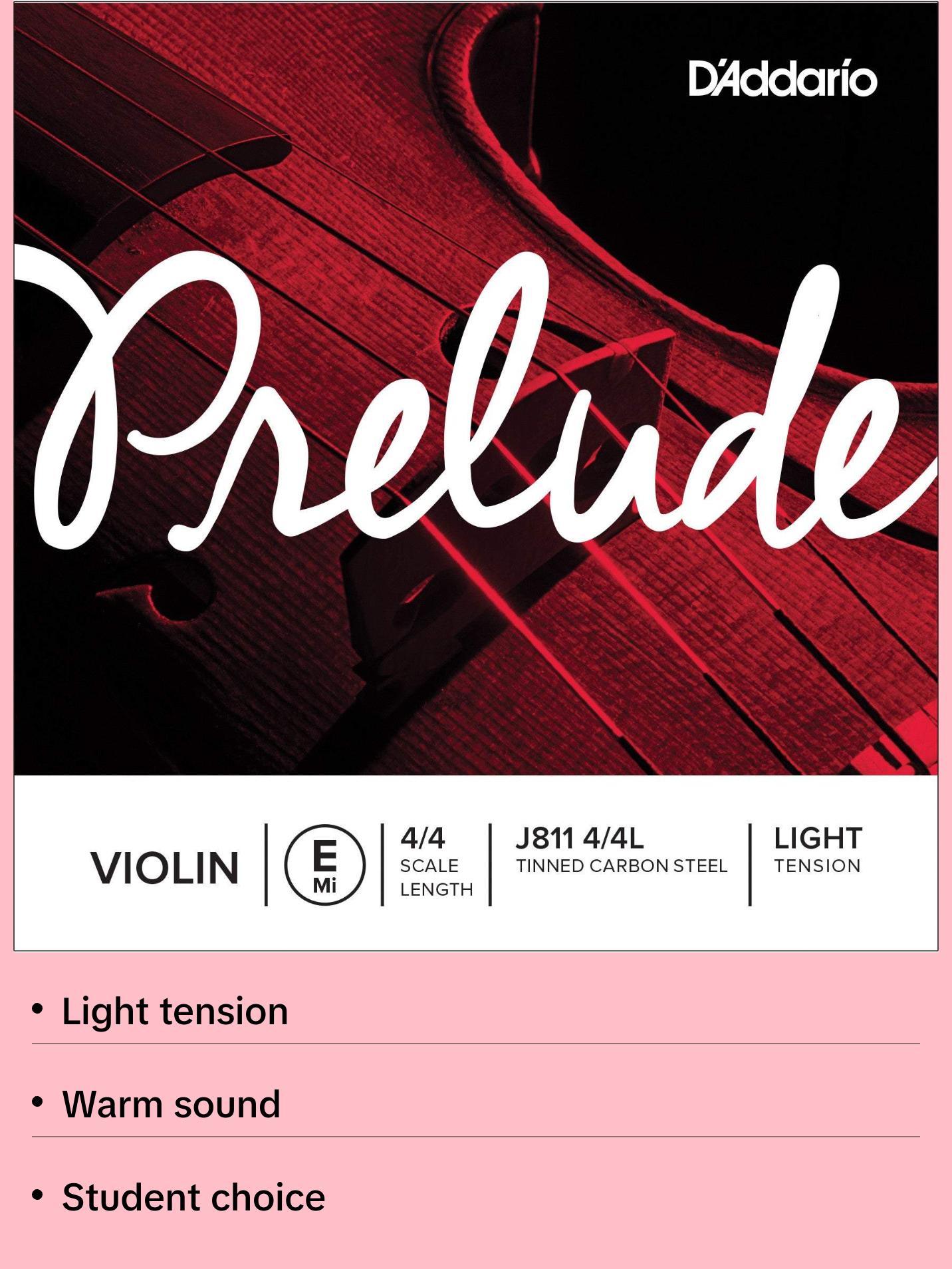 D'Addario Prelude Violin Single E String, 4/4 Scale, Light Tension