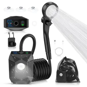 Portable Shower for Camping, 6000mAh Rechargeable Camping Shower Pump with Camping Light, 5 Pressure Levels, IPX8 Waterproof Outdoor Camp Pump for Hiking, Travel, Car, Pet