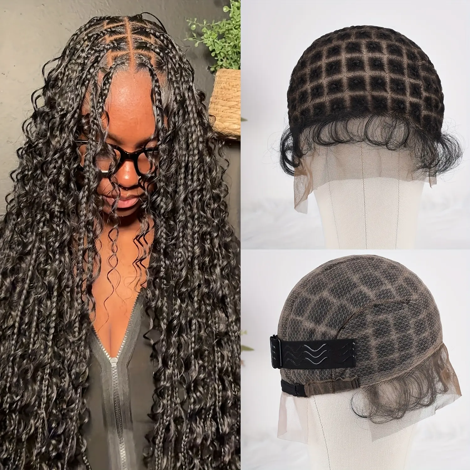 ZIHAN Braided Full Lace Cap with Baby Hair - Breathable Glueless Hair Net Liner, Double Cap Design for Wig Making & Dreadlocks Weave, Ideal for Braided Wigs & Box Braids Hairstyle