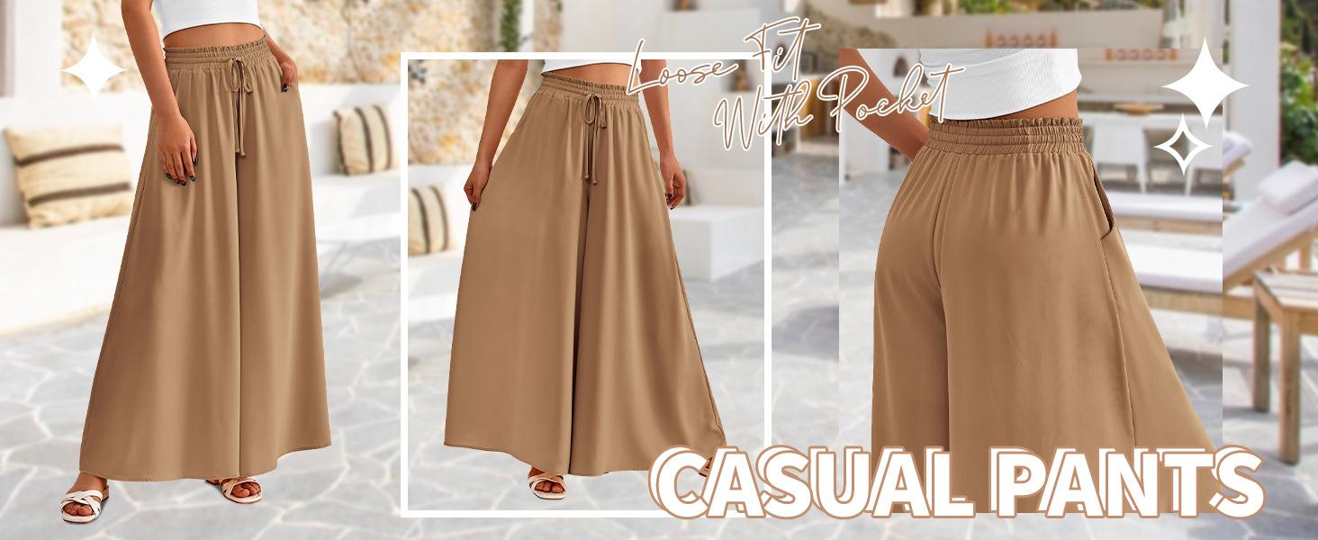 BTFBM Women Casual High Waist Wide Leg Pants Summer Floral Solid Long Palazzo Pants Lounge Beach Trousers with Pockets BTFBM Women Casual High Waist Wide Leg Pants Summer Floral Solid Long Palazzo Pants Lounge Beach Trousers with Pockets