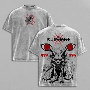 Kurama Sharingan Tee Washed – Vintage Washed Inspired Anime Graphic T-Shirt & Hoodie, Nine-Tails Fox Fan Art Design, Oversized Soft Cotton Unisex Streetwear, Casual Anime Apparel, Gift for Naruto Fans