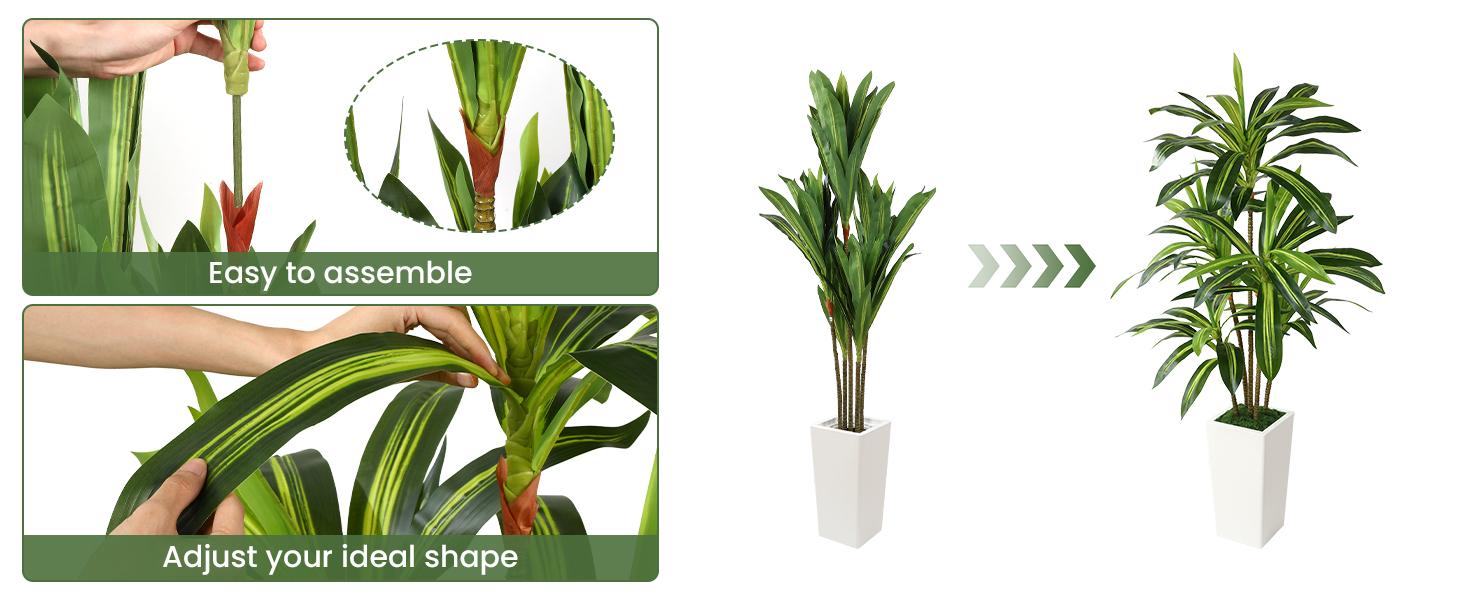 SHareconn Artificial Dracaena Fake Tree 4/5/6FT, White High Pot Artificial Plants Indoor&OutSdoor, Fake Plants for Office/Home/Living Room Potted Decoration, 5ft
