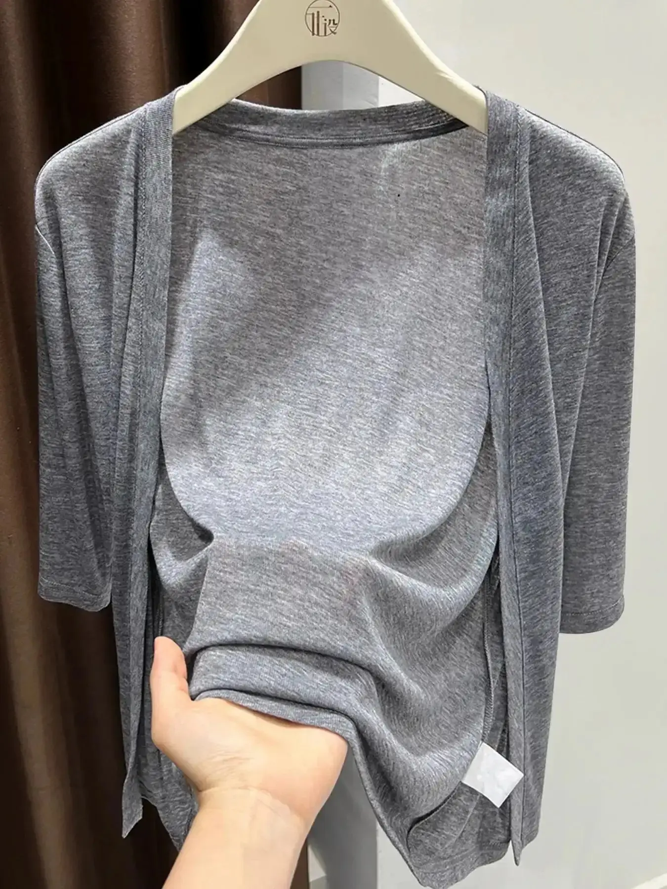 Essential Ice Silk Thin Sun Protection Short Sleeve Cardigan Jacket for Women Layer Look, Tops Outerwear Medium Sleeves Knit Air Conditioning Cover, Premium Quality, Hot Weather, Wardrobe Staple, effortless layering